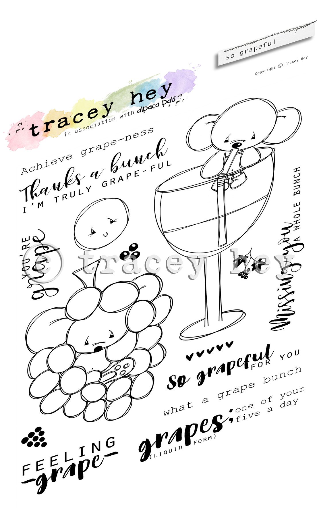 Tracey Hey "So Grapeful" A6 Stamp Set