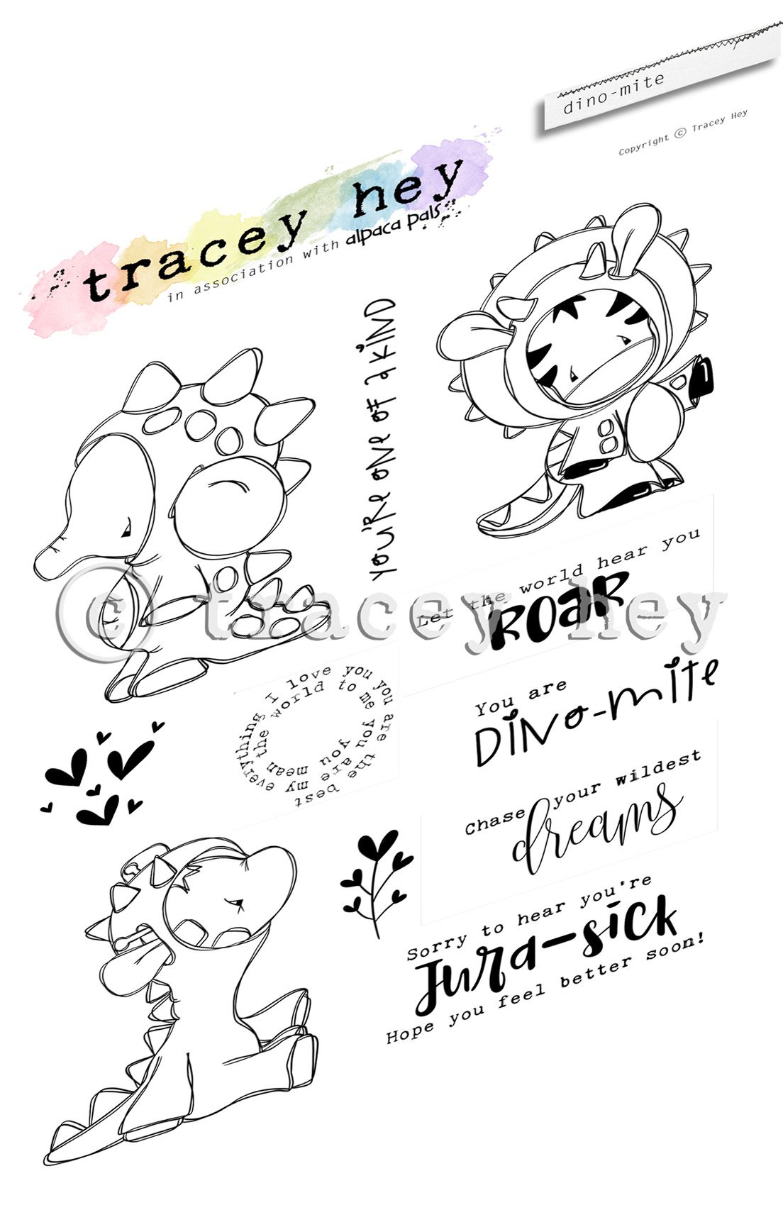 Tracey Hey "Dino-mite" A5 Stamp Set