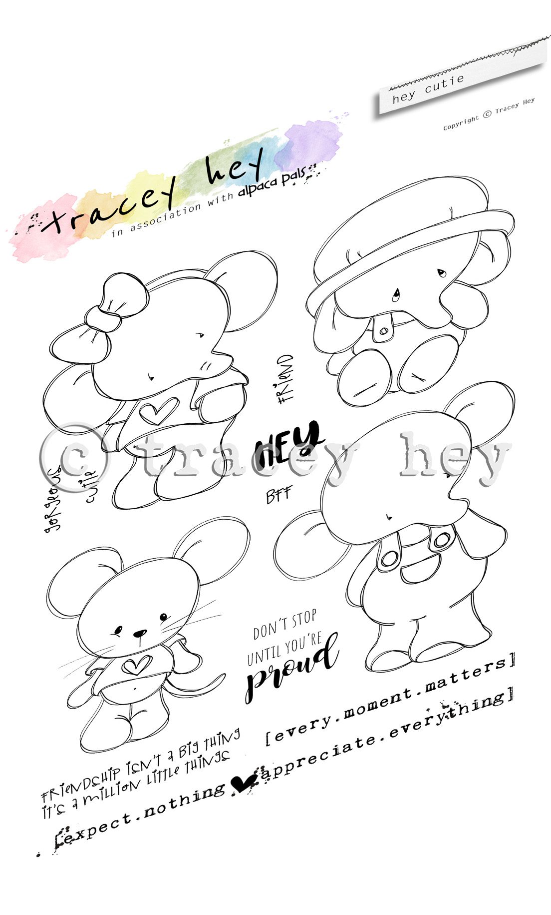 Tracey Hey "Hey Cutie" A6 Stamp Set