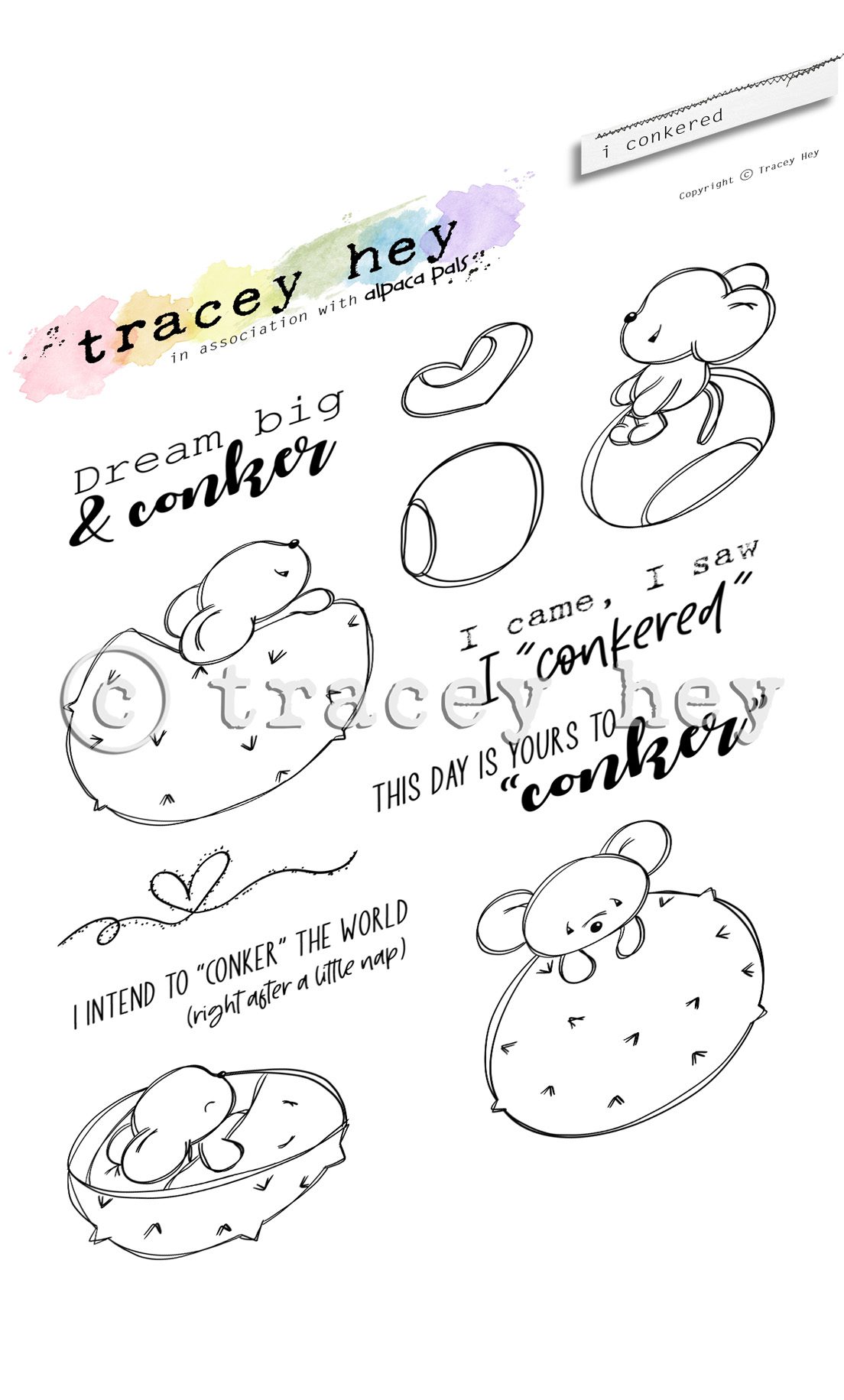 Tracey Hey "I Conkered" A6 Stamp Set
