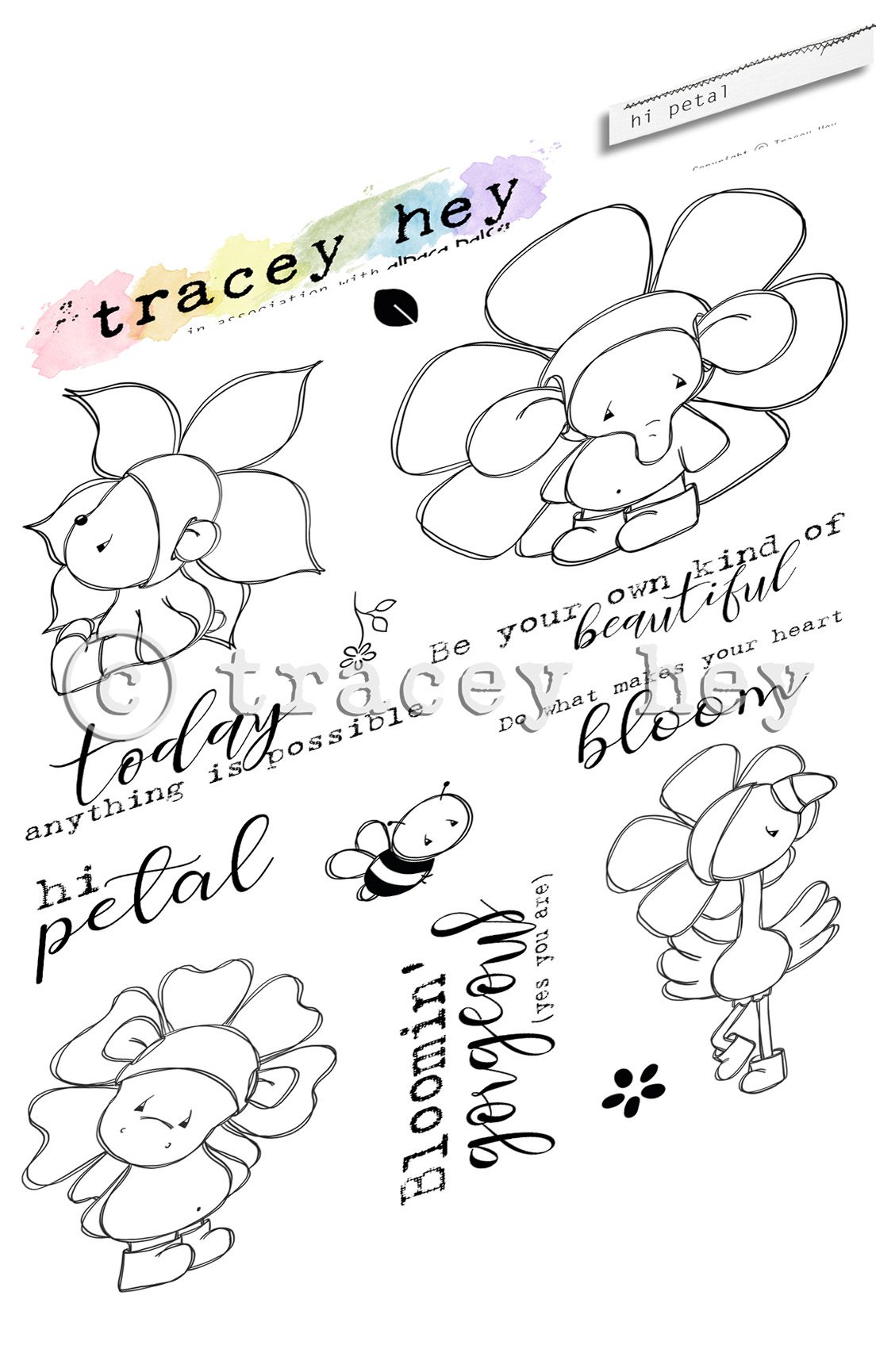 Tracey Hey "Hi Petal" A5 Stamp Set