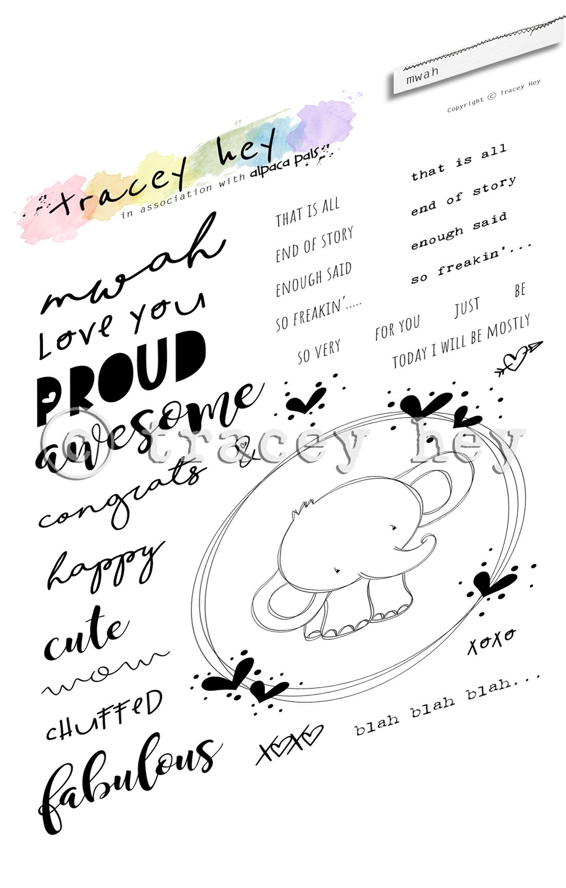 Tracey Hey "Mwah" A5 Stamp Set