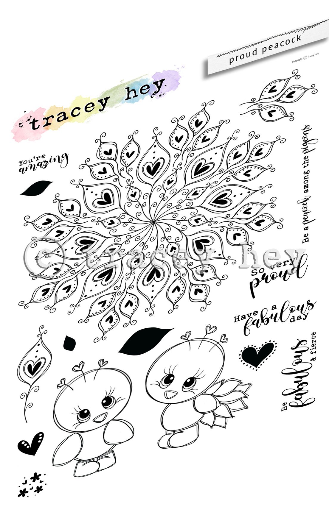 Tracey Hey "Proud Peacock" A5 Stamp Set