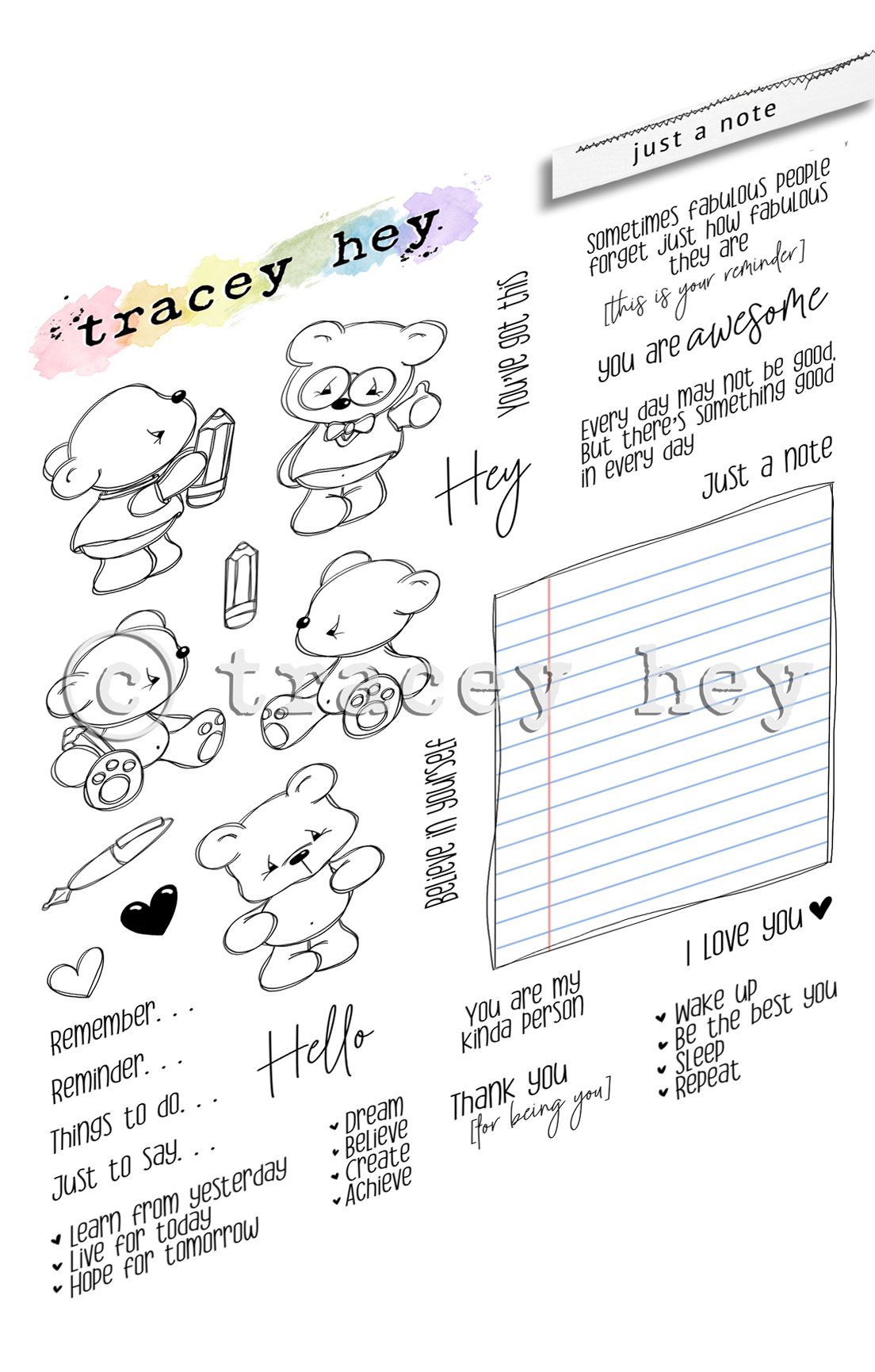 Tracey Hey "Just a Note" A5 Stamp Set