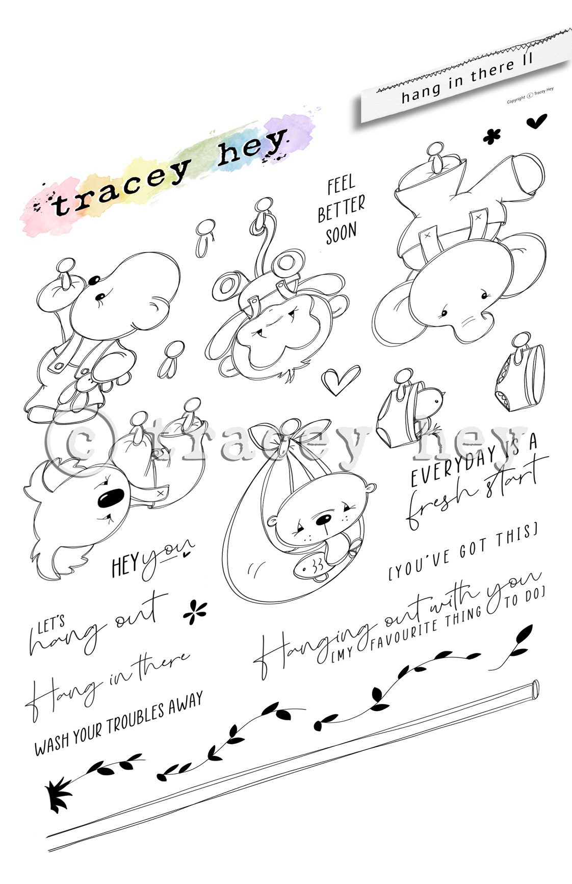 Tracey Hey "Hang in There II" A5 Stamp Set