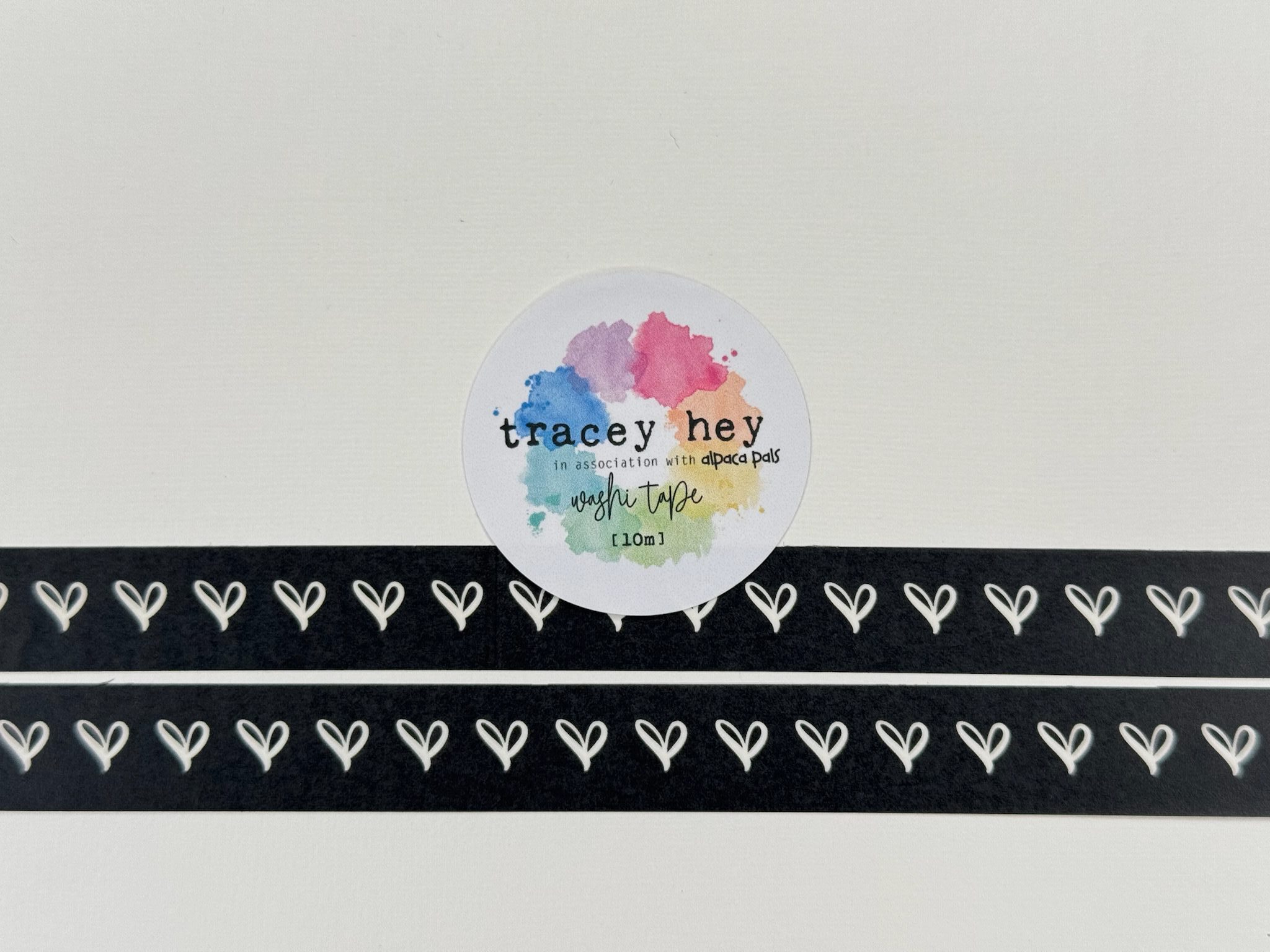 Tracey Hey Washi Tape - "Black with White Hearts" 15mm