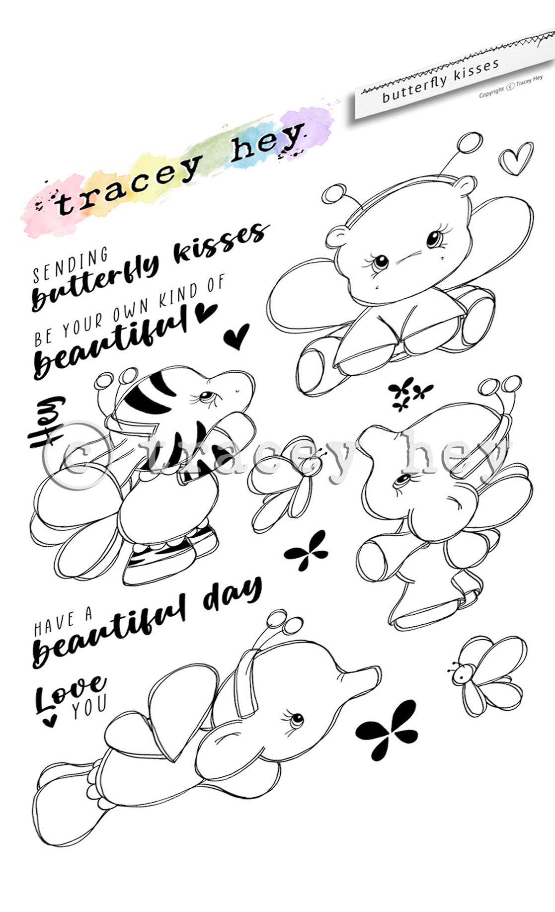 Tracey Hey "Butterfly Kisses" A6 Stamp Set