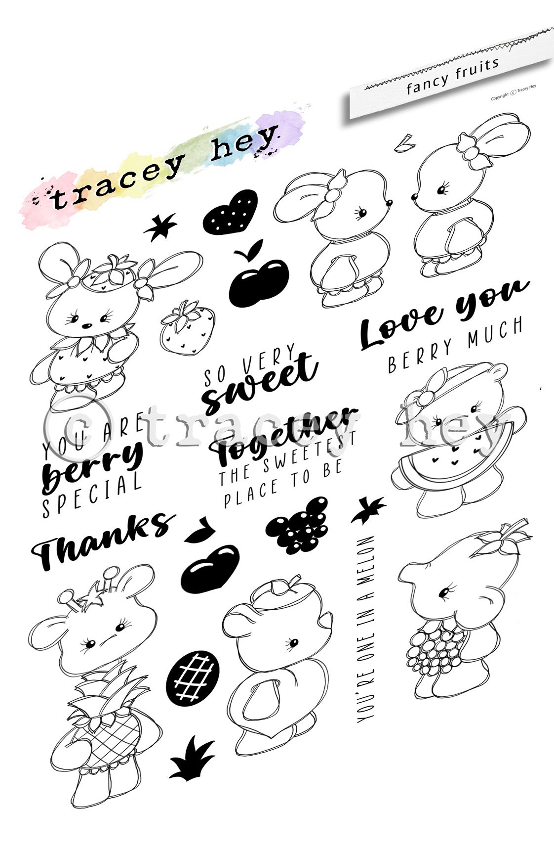 Tracey Hey "Fancy Fruits" A5 Stamp Set