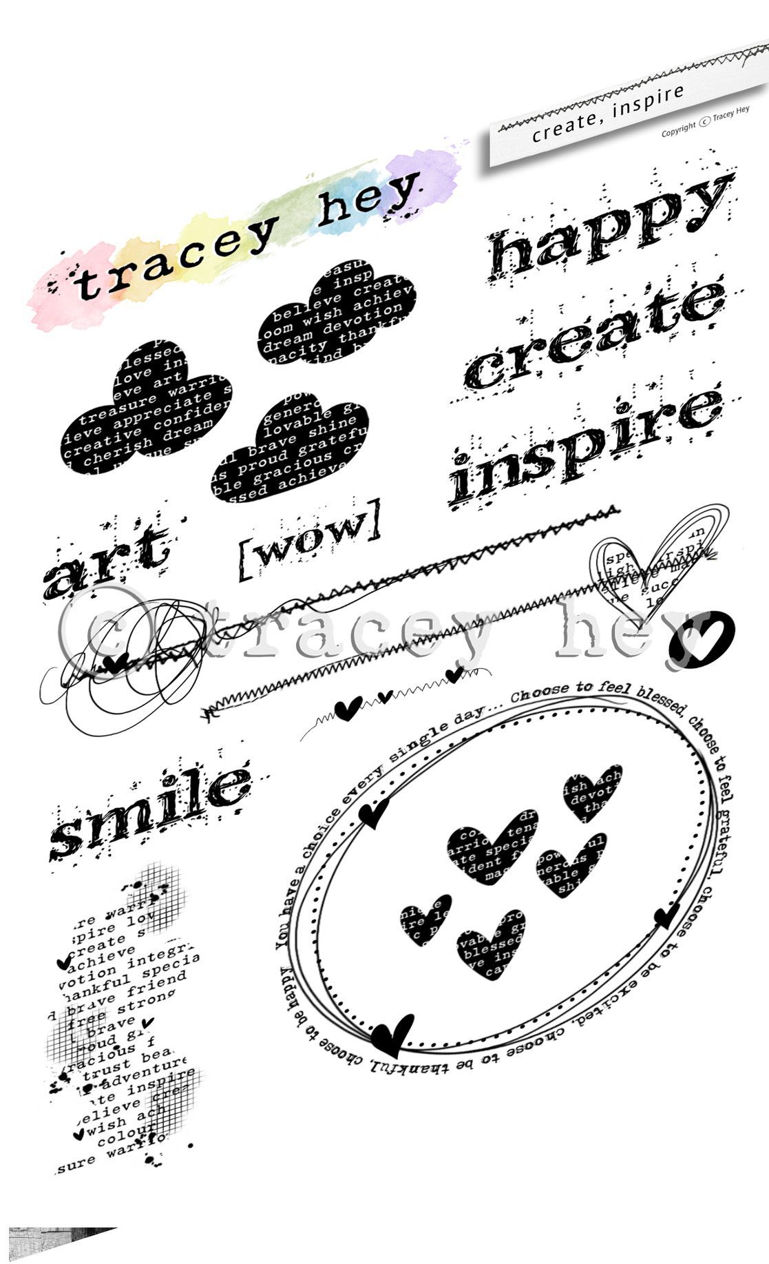 Tracey Hey "Create, Inspire" A6 Stamp Set